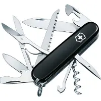 Victorinox Huntsman 1.3713.3B1 keskikokoinen taskuveitsi, jossa 15 toimintoa, sisältää sakset ja sakset läpipainopakkauksessa - musta
