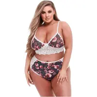 Baci Plus Size - kukkakuvioitu pitsinen rintaliivisetti - iso koko