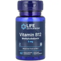 Life Extension , Vitamiini B12 Metyylisyanobalamiini, 5 mg, 60 Kasvislohenneita