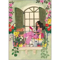 Poster & Frame - Caroline Bonne Müller Juliste 50x70 cm Woman reads on balcony with cats