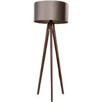QAZQA Jalallinen lattiavalaisin, pähkinäpuu, taupe samettivärinen varjostin 50 cm - Tripod Classic