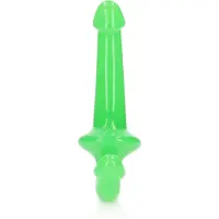 Realrock Glow In the Dark - Strapless strap-on dildo 6", valjaaton tupladildo, pimeässä hohtava, kimmoisa, joustava, neon vihreä