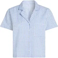 Hunkemoller Jacket Ss Seersucker Check - Blue - XS