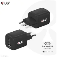 Club 3D 65W GaN-verkkovirtalaturi, 2x USB-C PD3.0 + USB-A, musta