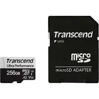 Transcend 340S 256 Gt MicroSDXC UHS-I U3 V30 A2 -muistikortti + SD-adapteri, musta