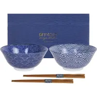 Tokyo Design Studio Nippon Blue kulhosetti + syömäpuikot, pisteitä/viivoja