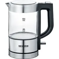 Severin WK 3472 -vedenkeitin, 0,5 l, 1100 W, lasi/ruostumaton teräs/musta