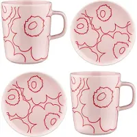 Marimekko Piirto Unikko Set 2 Mugs + 2 Plates - Pink - ONE SIZE