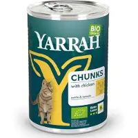 Yarrah 24x405g Chunks luomukana, luomunokkonen & luomutomaatti Organic Kissanruoka