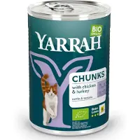 Yarrah 24x405g Chunks luomukana, luomukalkkuna, luomunokkonen & luomutomaatti Organic Kissanruoka