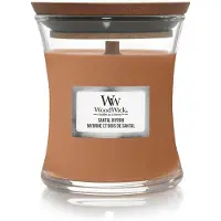 Woodwick Santal Myrrh tuoksukynttilä sisältää puusydämen 85 g