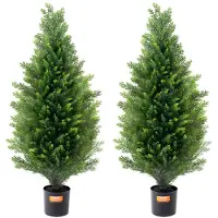 Vevor keinotekoinen setripuu, 91 cm korkea (2 kpl), lisälehdillä ja ruukulla, keinotekoinen ikivihreä mäntysypressipuu, UV-luokiteltu keinotekoinen viheraluesetti kodin sisustukseen sisä-/ulkokäyttöön