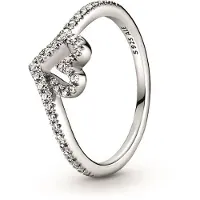 Pandora Heart And Wishbone Sterling Silver Ring With Clear Cubic Zirconia - Silver - 56
