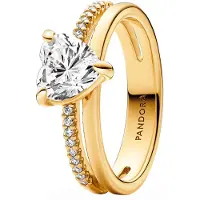 Pandora Heart 14K Gold-Plated Ring With Clear Cubic Zirconia - Gold - 52