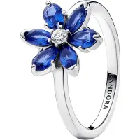 Pandora Herbarium Cluster Sterling Silver Ring With Princess Blue Crystal And Clear Cubic Zirconia - Blue - 52