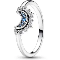 Pandora Celestial Moon Sterling Silver Ring With Night Blue Crystal And Clear Cubic Zirconia - Silver - 54