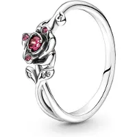 Pandora Disney Beauty And The Beast Rose Sterling Silver Ring With Red And Clear Cubic Zirconia - Red - 54