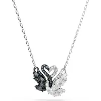 Swarovski Ketju 'Swan' musta / hopea / valkoinen