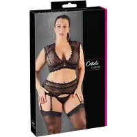 Cottelli Plus Size - strassikoristeinen pitsialusasusetti (musta) - 2XL