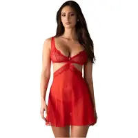 Obsessive Cupide Desir - läpinäkyvä pitsinen babydoll-setti - punainen
