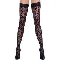 Cottelli Legwear - leopardikuvioiset stay-up sukat - musta - 5
