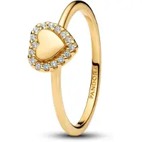 Pandora Engravable Heart 14K Gold-Plated Ring With Clear Cubic Zirconia - Gold - 52