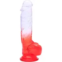 Sunfo - realistinen tapattava dildo kiveksillä - 21 cm läpinäkyvä punainen