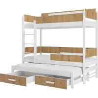 ADRK Furniture Kerrossänky Queen patjoineen, 90x200 cm, valkoinen/ruskea