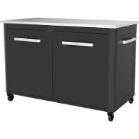 Cozze outside table with stainless steel table 2-doors and 4 casters stainless steel/black/gray