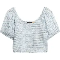 Superdry for woman. W6011857A Blue Smocked Woven Top (XS), Casual, Viscose, Short sleeve