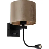 QAZQA Seinävalaisin musta ja taupe samettivärinen varjostin 18 cm - Brescia Combi