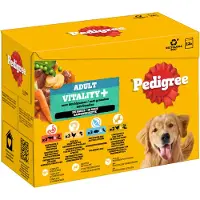 Pedigree 24x85g Adult Vitality+ kastikkeessa 4 makua koiran märkäruoka