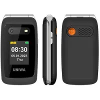 Mtp Products UNIWA V202T 4G Flip-matkapuhelin ikääntyneille - tanskan, suomen, ruotsin, englannin kielet - musta