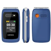 Mtp Products UNIWA V202T 4G Flip-matkapuhelin vanhuksille - tanskan, suomen, ruotsin, englannin kielet - sininen