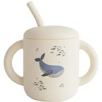 Mushie Silicone Training Cup Whales kuppi sisältää pillin 1 kpl