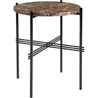 Gubi - TS Soffbord Ø 40 H. 51, Top: Marrone Emperador Marble, Base: Black - Sohvapöydät - GamFratesi - Ruskea - Metalli/Kivi