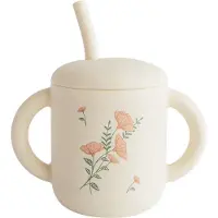 Mushie Silicone Training Cup Pink Flowers kuppi sisältää pillin 1 kpl