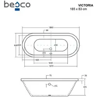 Besco Kylpyamme Victoria, 185 x 83 cm, ilman viimeistelypaneelia, sifoni ja ylivuoto slim black