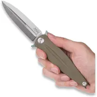 Acta Non Verba ANV Knives Z400 BB VZ400-013 Stonewashed Sleipner, Olive G10, pocket knife