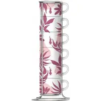 Bialetti Primavera Posliiniset espressokupit telineellä Vaaleanpunainen & Valkoinen 90 ml 6 kappaletta