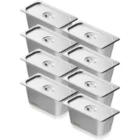 Vevor 8 pakkaus hotellipannuja, 1/3 kokoinen jumittumista estävä höyrypannu kannella, 0,8 mm paksu ruostumattomasta teräksestä valmistettu höyrypöytäpannu, 6 tuuman syvä kaupallinen pöytäpannu, pitopa