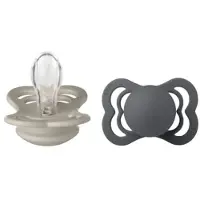 BIBS Supreme 2-pack Symmetrisiä Silikonituttia Sand Iron Sand Iron 0+ Months Silicone Harmaa 0+ kuukautta Pojat, Tytöt