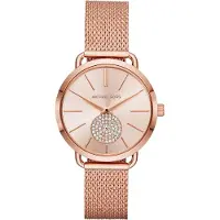 Michael Kors Portia -kolmiviisariinen ruusukullanv rinen ruostumattomasta ter ksest valmistettu verkkonaisten rannekello (malli: MK3845)