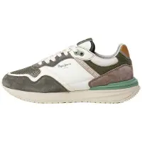 Pepe Jeans for man. PMS60040 Buster Pro Match green leather shoes (42), Flat, Suede, Laces, Casual