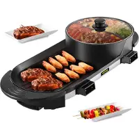 Vevor 2 in 1 BBQ Pan Grill and Hot Pot jakajalla Monitoiminen Teppanyaki Grill Pot, Erillinen kaksinkertainen lämpötilansäätö Sähköinen BBQ Liesi Hot Pot, 5 nopeus sisätiloihin korealaiseen grillaukse