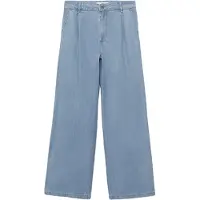 Mango Wide Leg Lyocell Pants With Pleats - Blue - 32