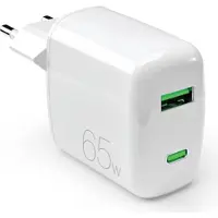 Puro 65W GaN USB-A USB-C mains charger - white