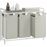 Songmics Pyykkikori 3 x 38 L yhdellä hyllyllä, valkoinen