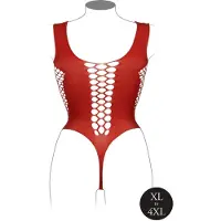 Le Désir Red V-Neck Teddy with Opaque Panels - One Size