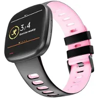 CaseOnline Twin Sport Rannekoru Armband Fitbit Sense - Musta/vaaleanpunainen